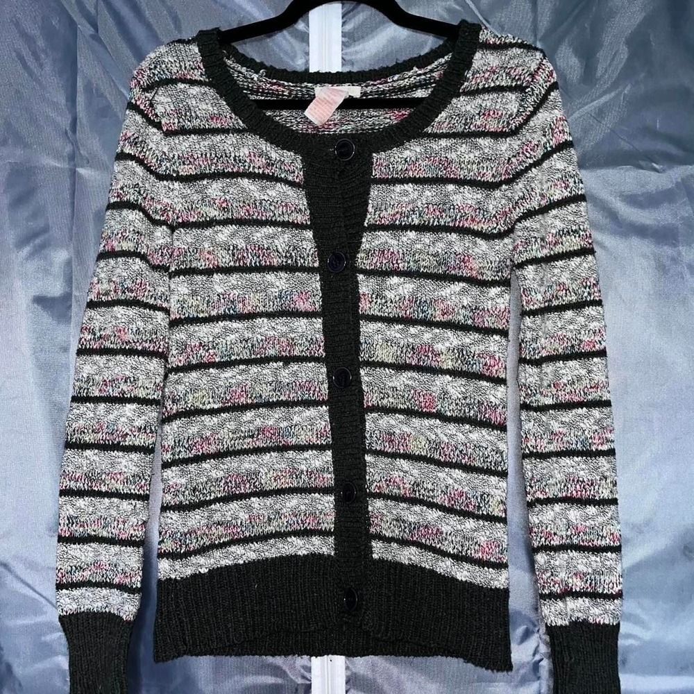 Tulle Space Dye Striped Cardigan Sweater Small S Knit Button Front Cottagecore